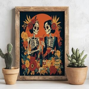 Dia De Los Muertos Catrinas Wine Girls Night Out Art Print – Mexico Folk Art